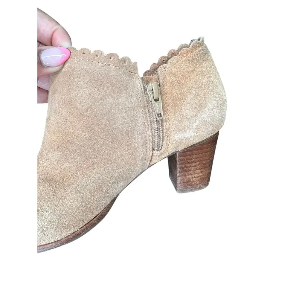 Jack Rogers Brown Oak Marianne‎ Suede Scalloped Bootie Ankle Boots Size 8